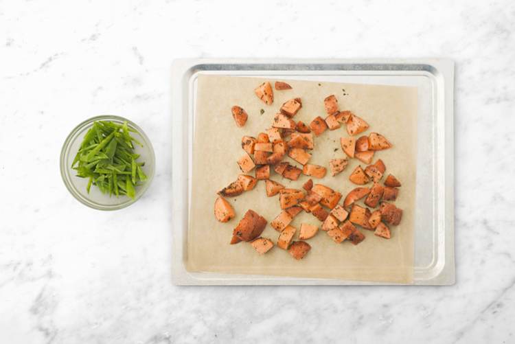 Bake sweet potato chunks