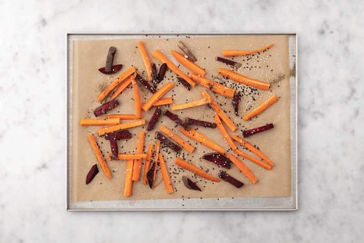 Bake the sesame veggies
