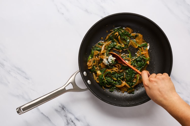 Cook Spinach & Caramelize Onion