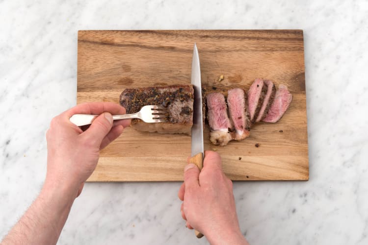 Cut the steak into 5mm slices