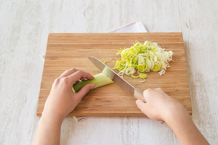 Finely slice the leek