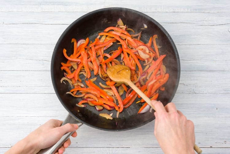 Cook the fajita veggies