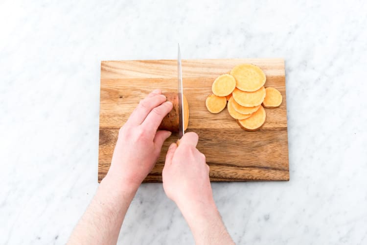 Bake the sweet potato crisps