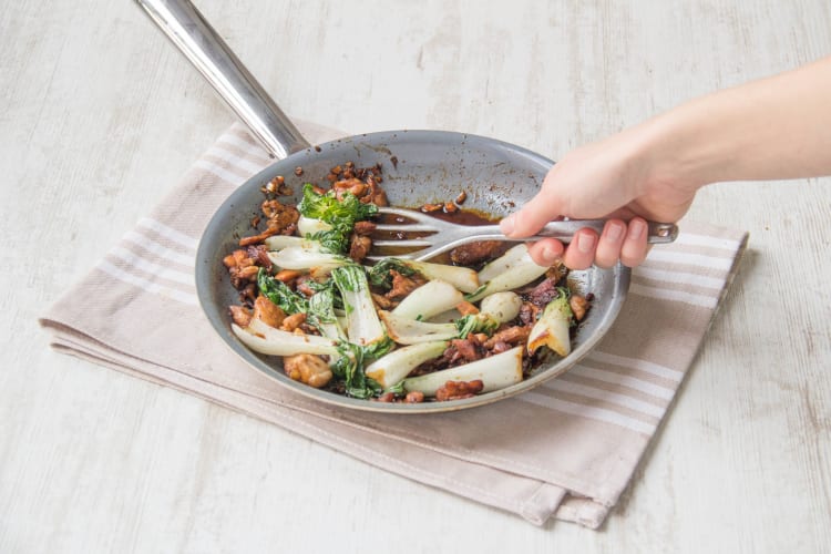 Cook chicken and bok choy.