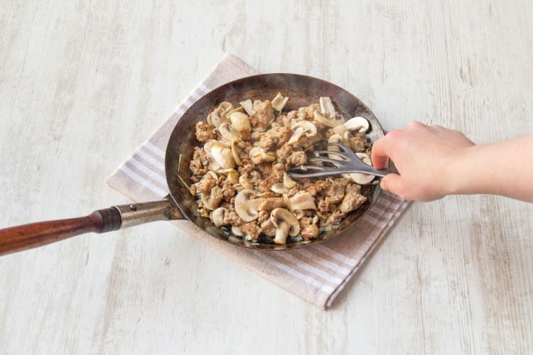 Cook the mushrooms, onions, and garlic