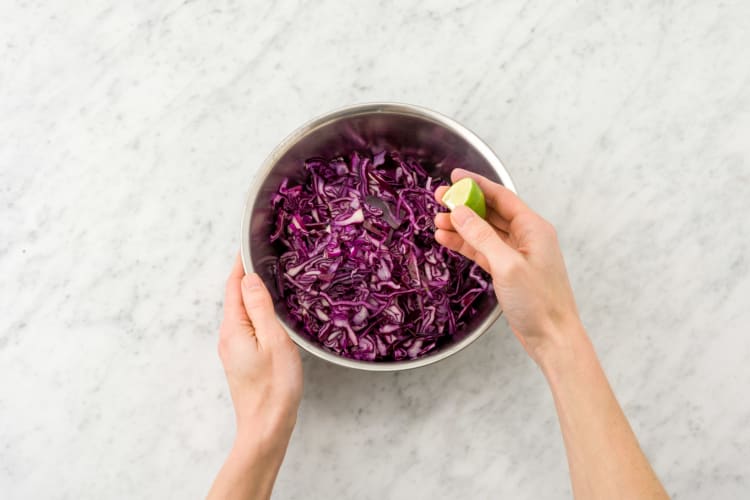 Combine the red cabbage, olive oil and the lemon juice