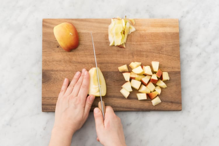 Chop apple and drain quinoa