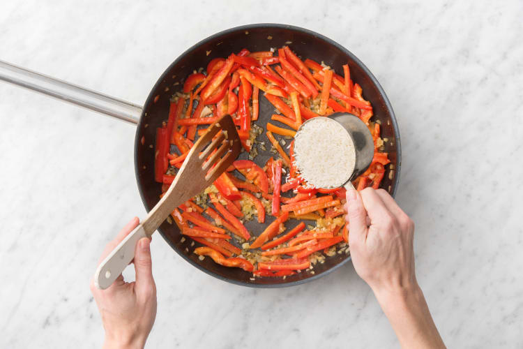 Cook vegetables and start rice