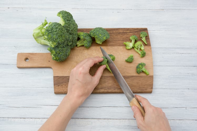 Cut the broccoli into small florets