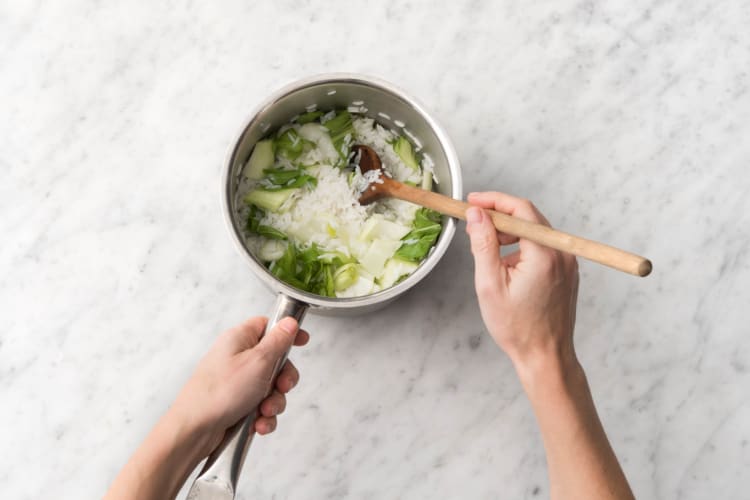 Cook the rice & bok choy