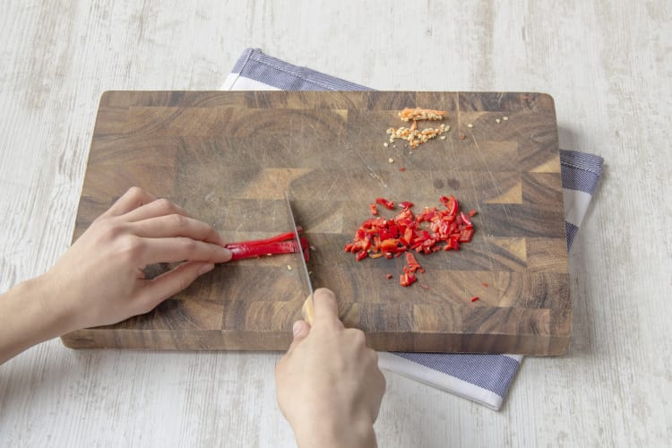 Finely chop the chili