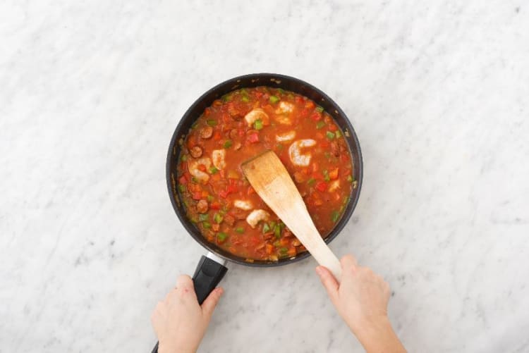 Cook Tomatoes and Shrimp