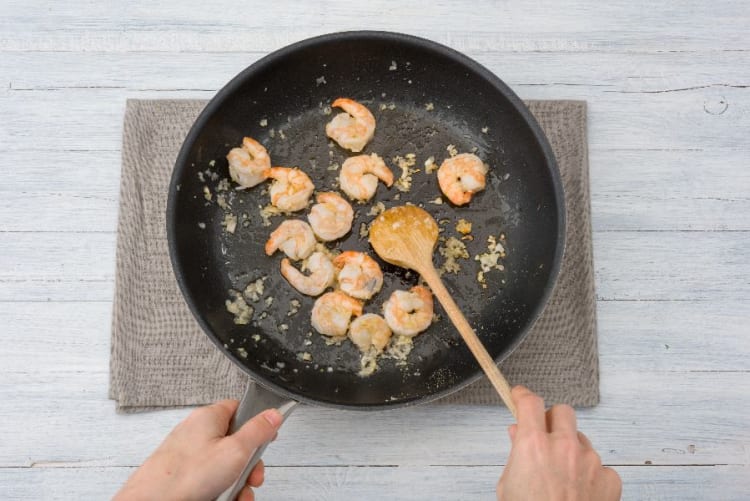 Cook Aromatics and Shrimp