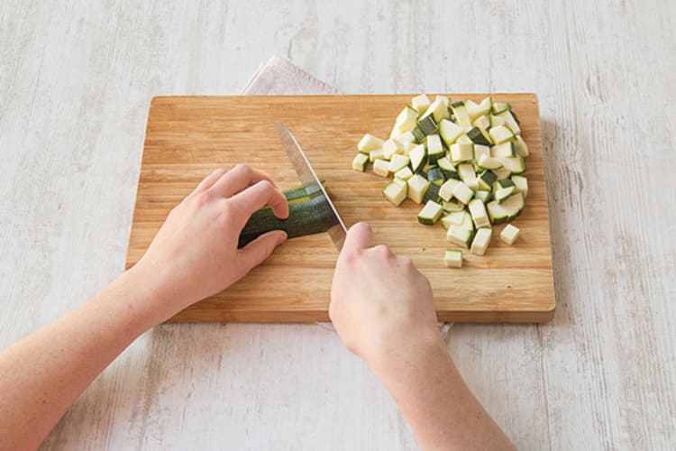 Cut the zucchini into 1/2-inch cubes