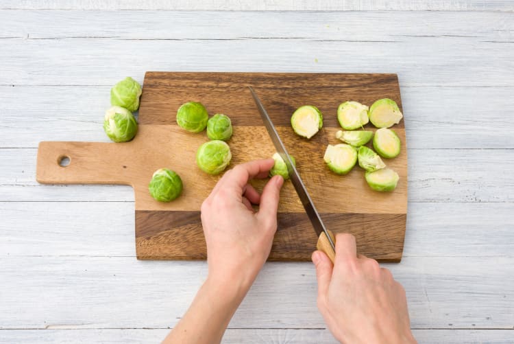 Prep the Brussels sprouts