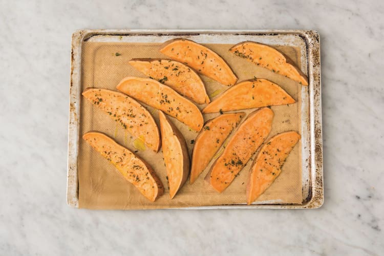 Bake the sweet potato wedges